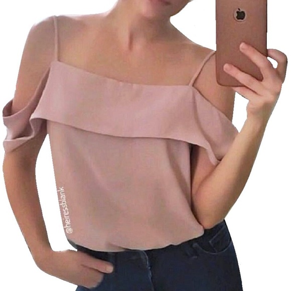 1 MED blush drape shoulder top - Picture 2 of 6